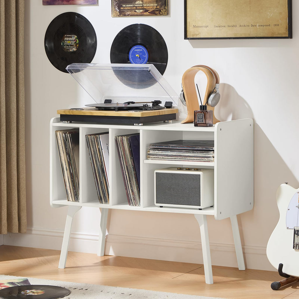 Lerliuo Record Player Stand with 4 Cabinet Holds Up to 220 Albums,Oak