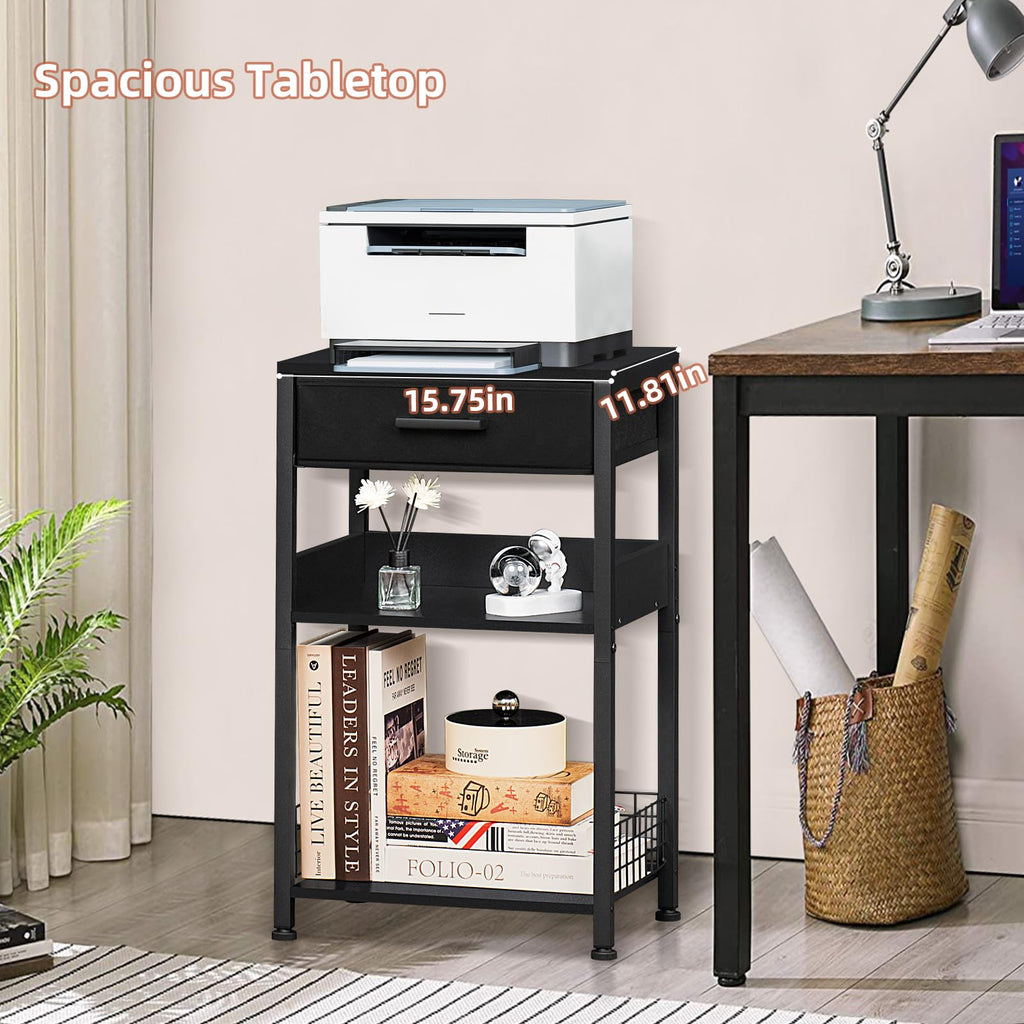 Lerliuo Printer Stand with Storage, 3-Tier Printer Table with Drawer, White