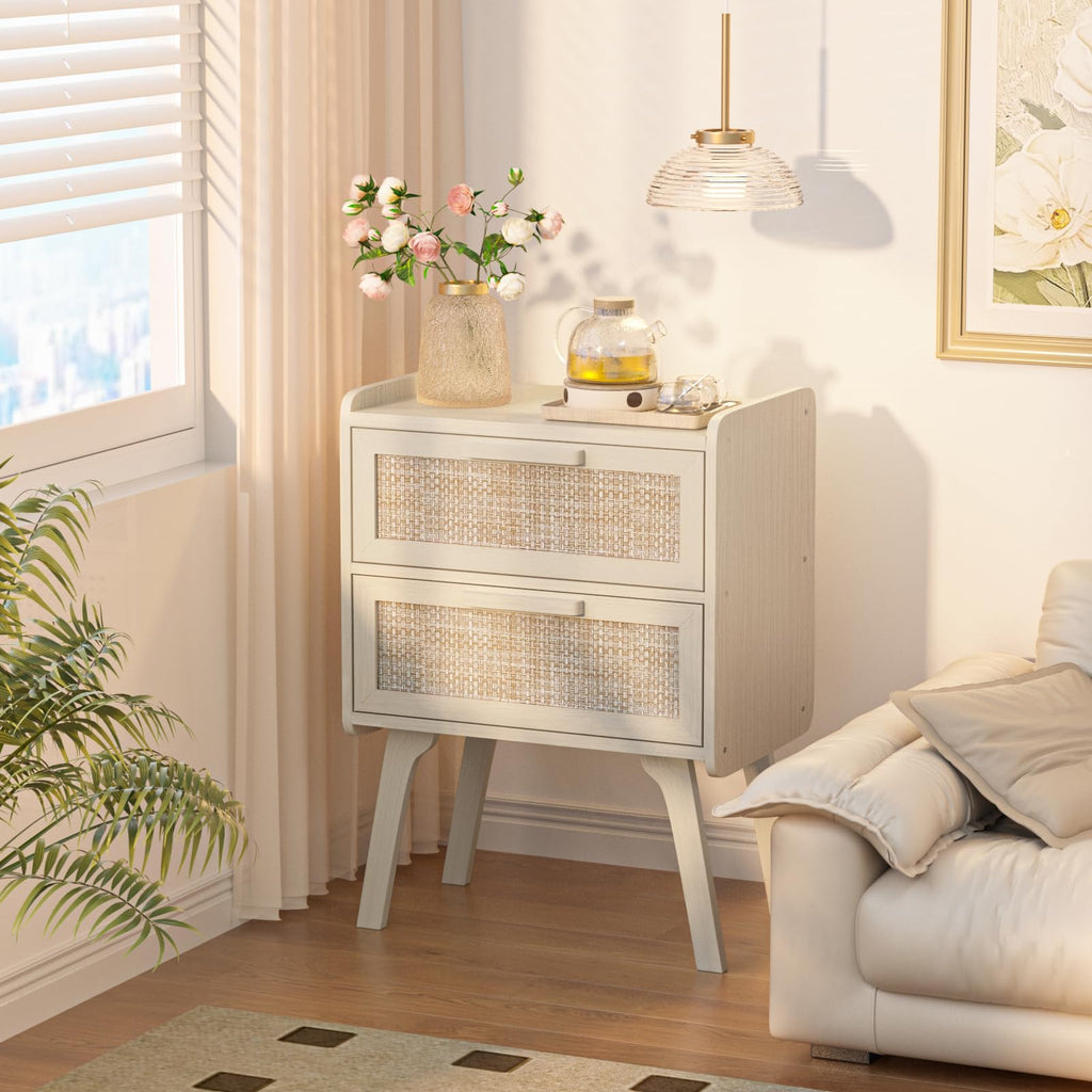 Lerliuo Rattan Nightstands Set of 2 for Bedroom, 2 Drawers
