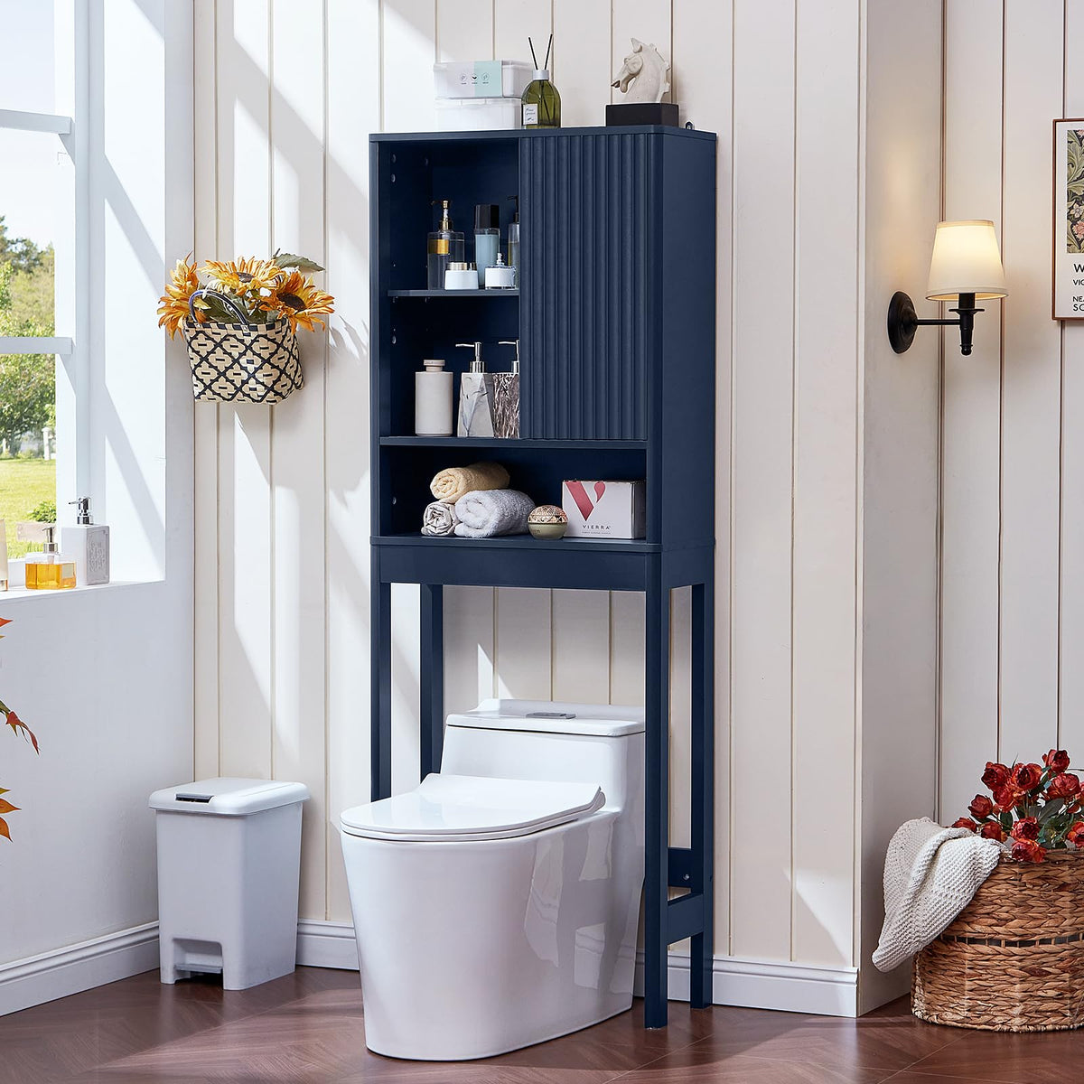 LEYAOYAO 68" Modern Fluted Over The Toilet Storage Cabinet, a Sliding Door