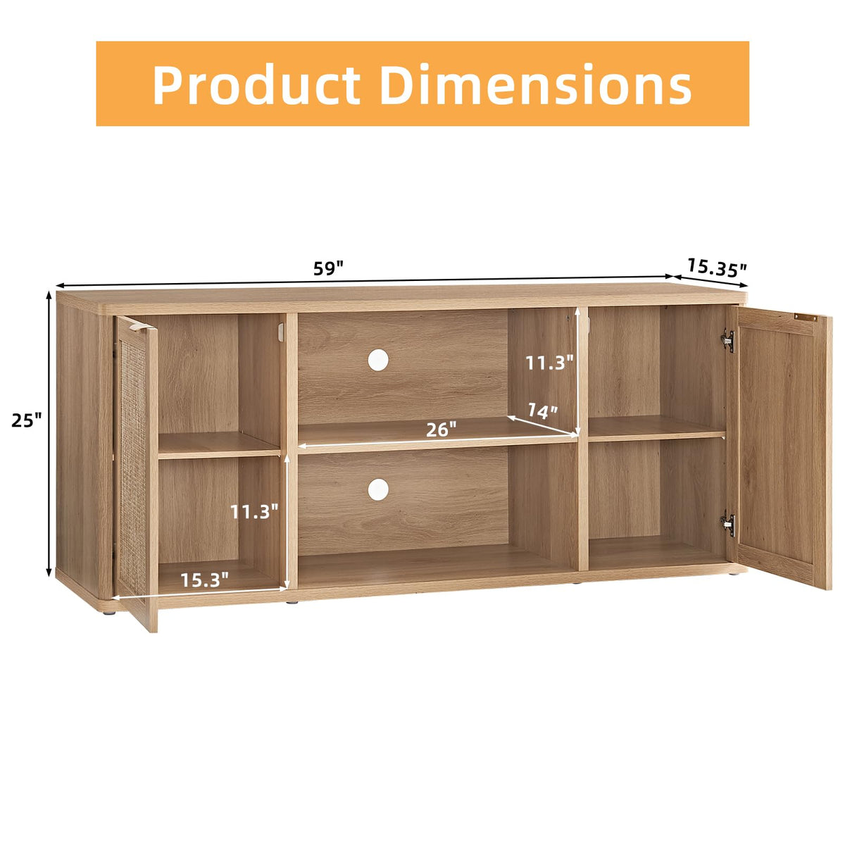 LEYAOYAO Rattan TV Stands for Living Room, Walnut