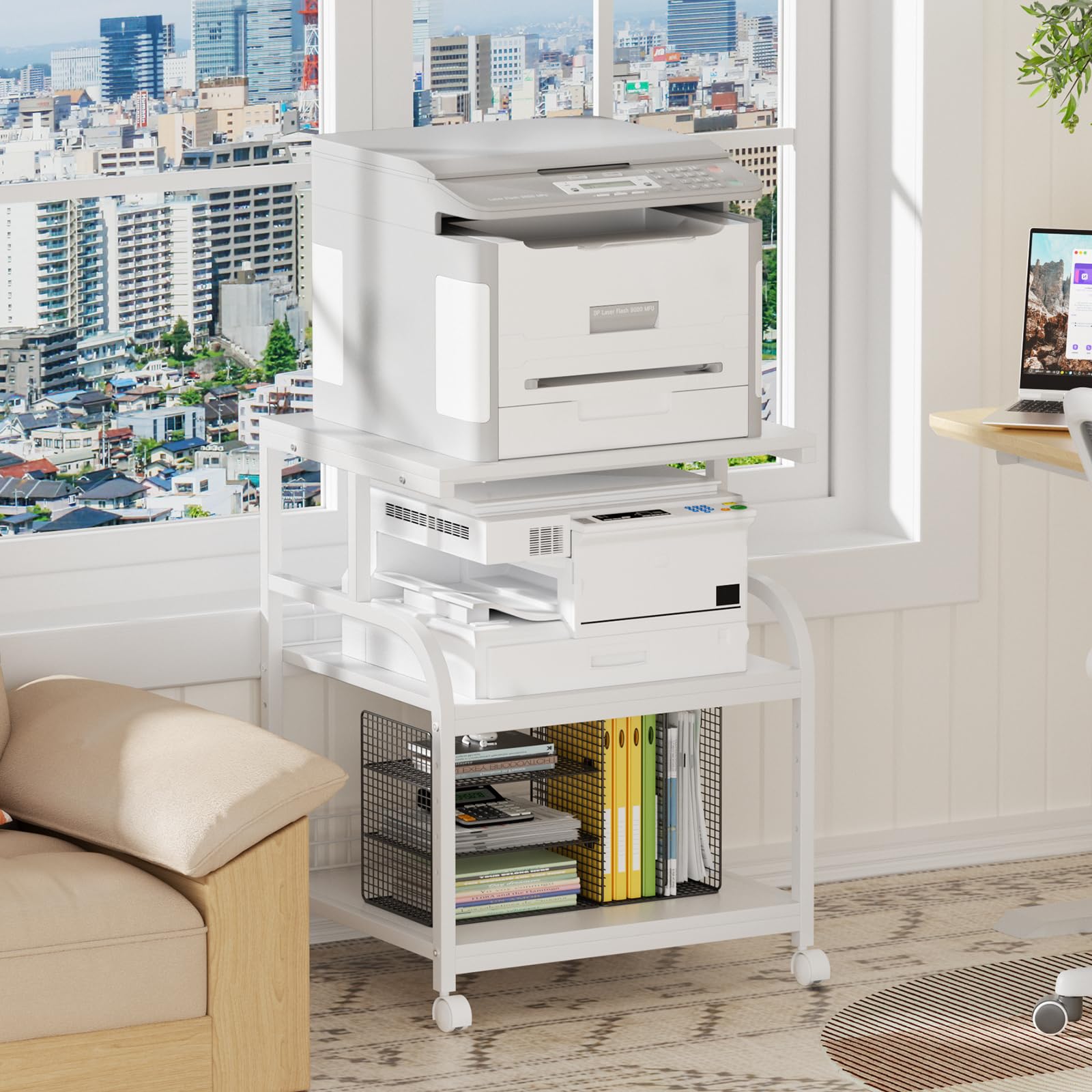 Lerliuo 3 Tier Black Large Printer Stand with Adjustable Storage Shelf