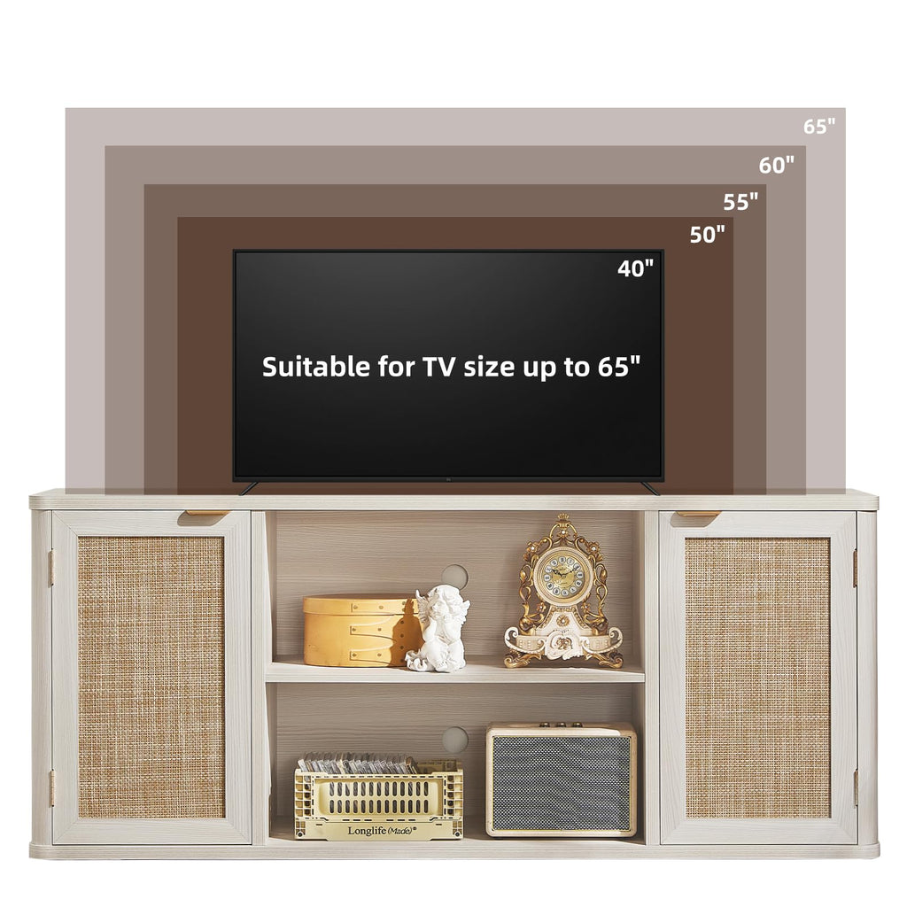 LEYAOYAO Rattan TV Stands for Living Room, Walnut