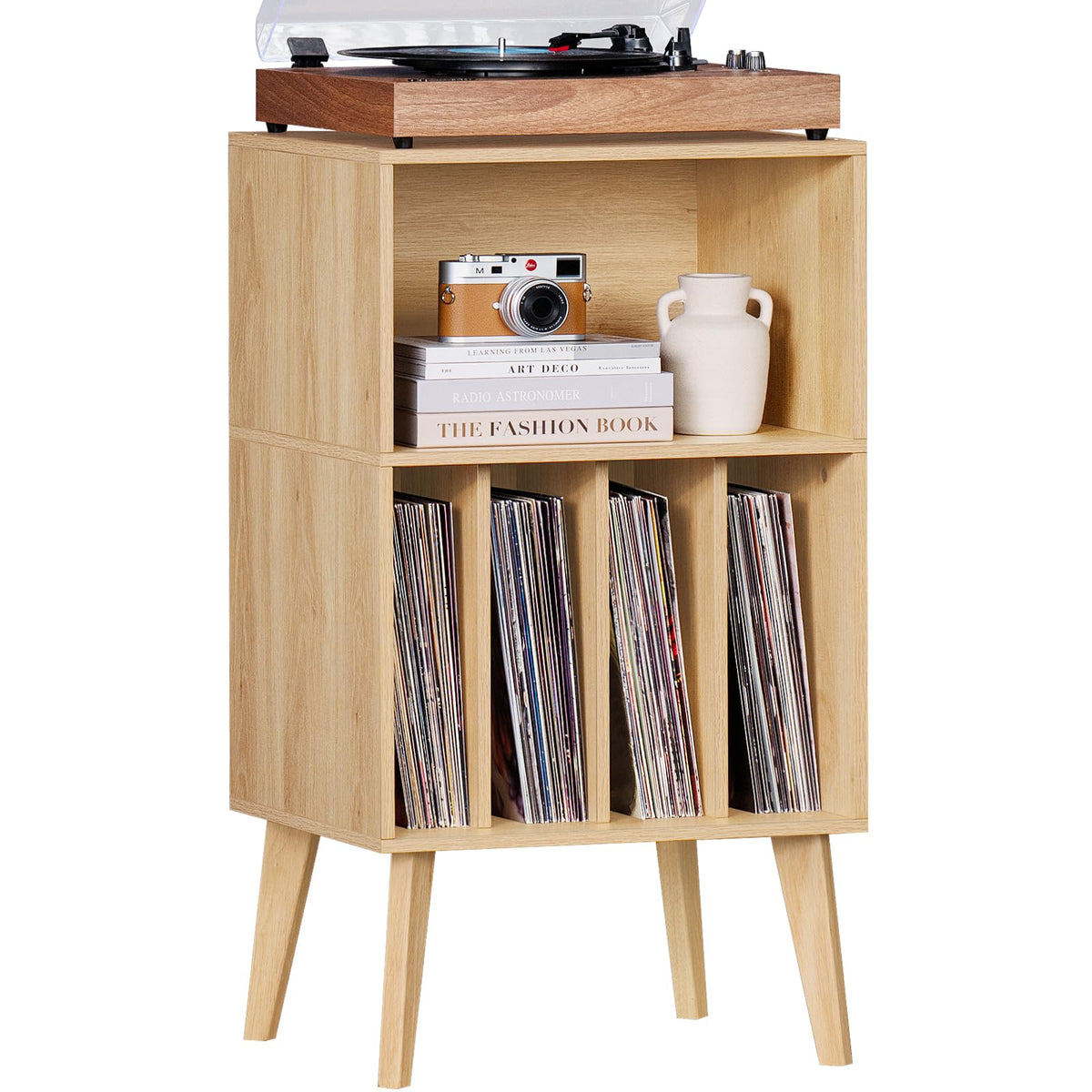 Lerliuo Record Player Stand, Walnut Turntable Stand Holds up to 160 Albums