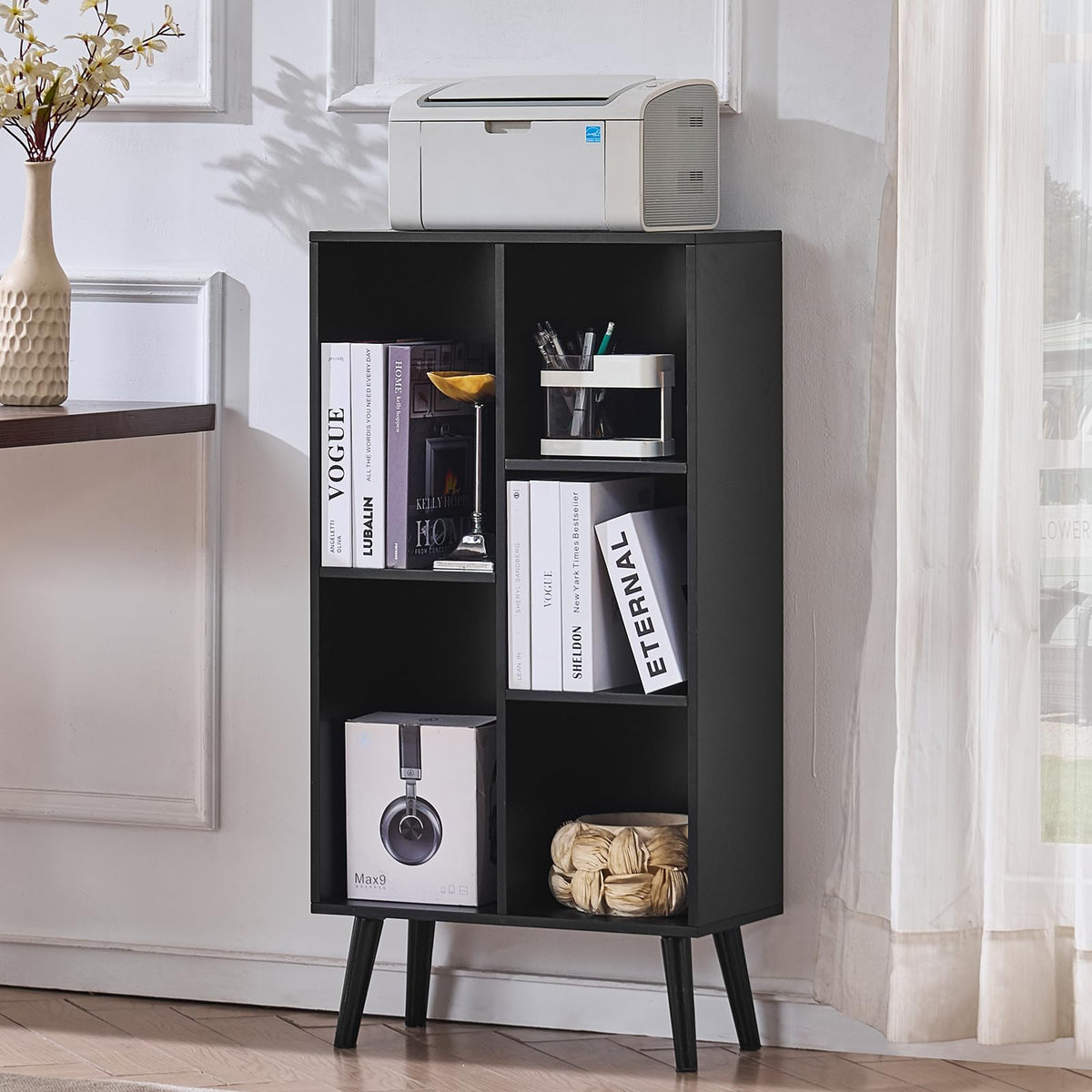 LEYAOYAO Cube Bookshelf, Mid-Century Modern Book Shelf with Legs, Brown