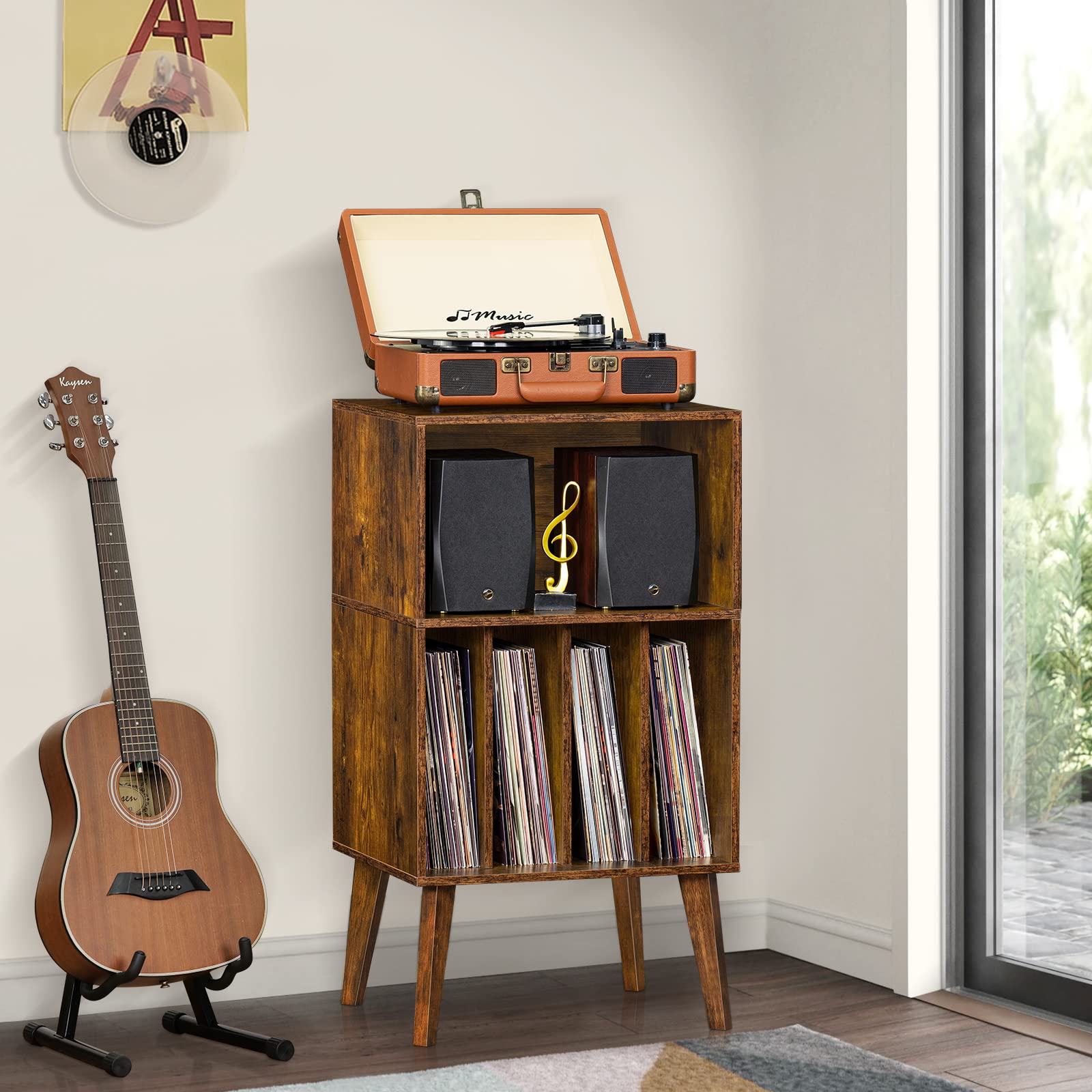 Lerliuo Record Player Stand, Walnut Turntable Stand Holds up to 160 Albums