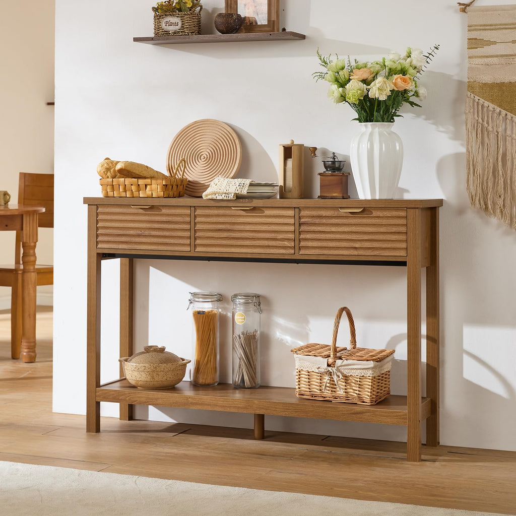LEYAOYAO 47.2" Fluted Console Table with 3 Drawers, Blue Entryway Table