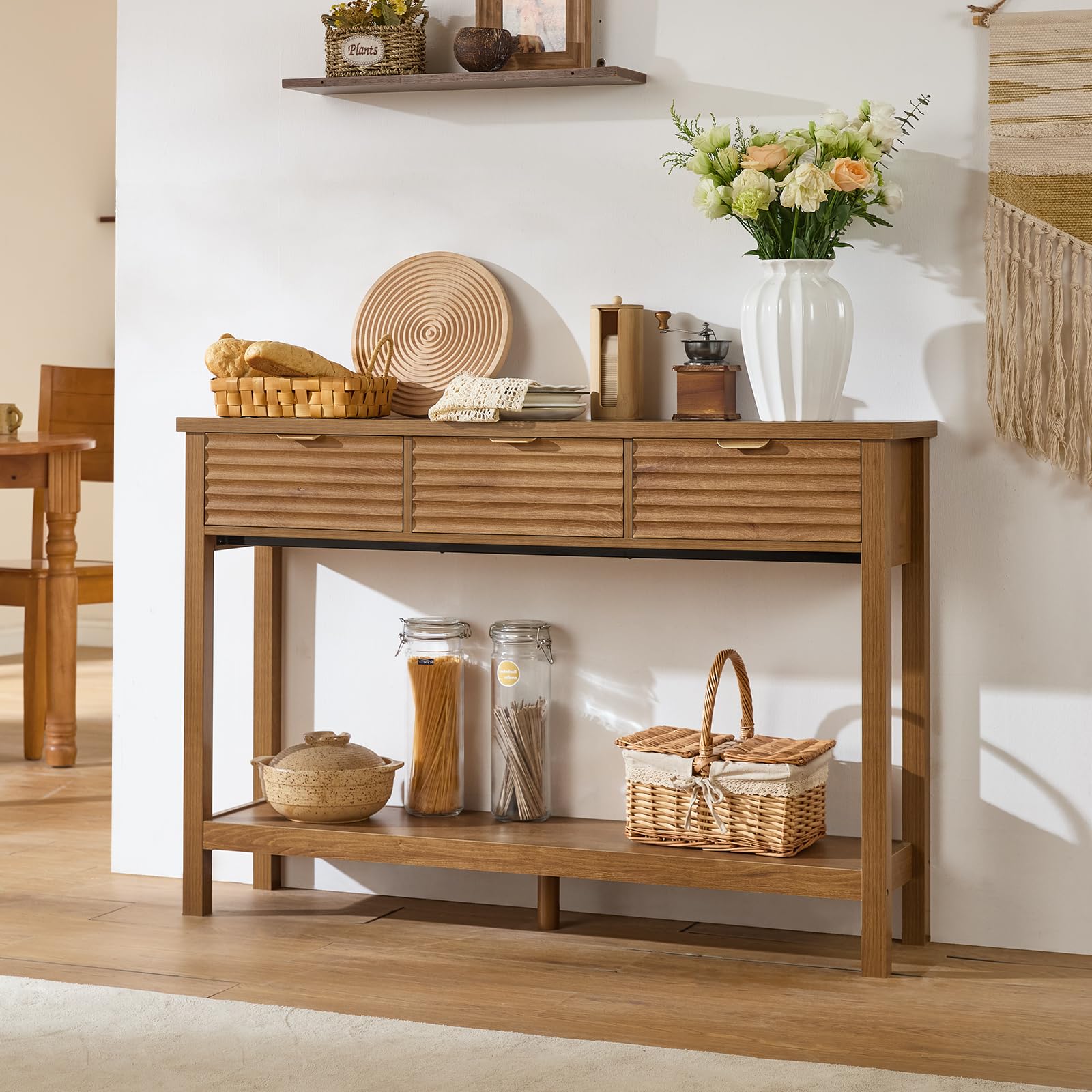 LEYAOYAO 47.2" Fluted Console Table with 3 Drawers, Blue Entryway Table