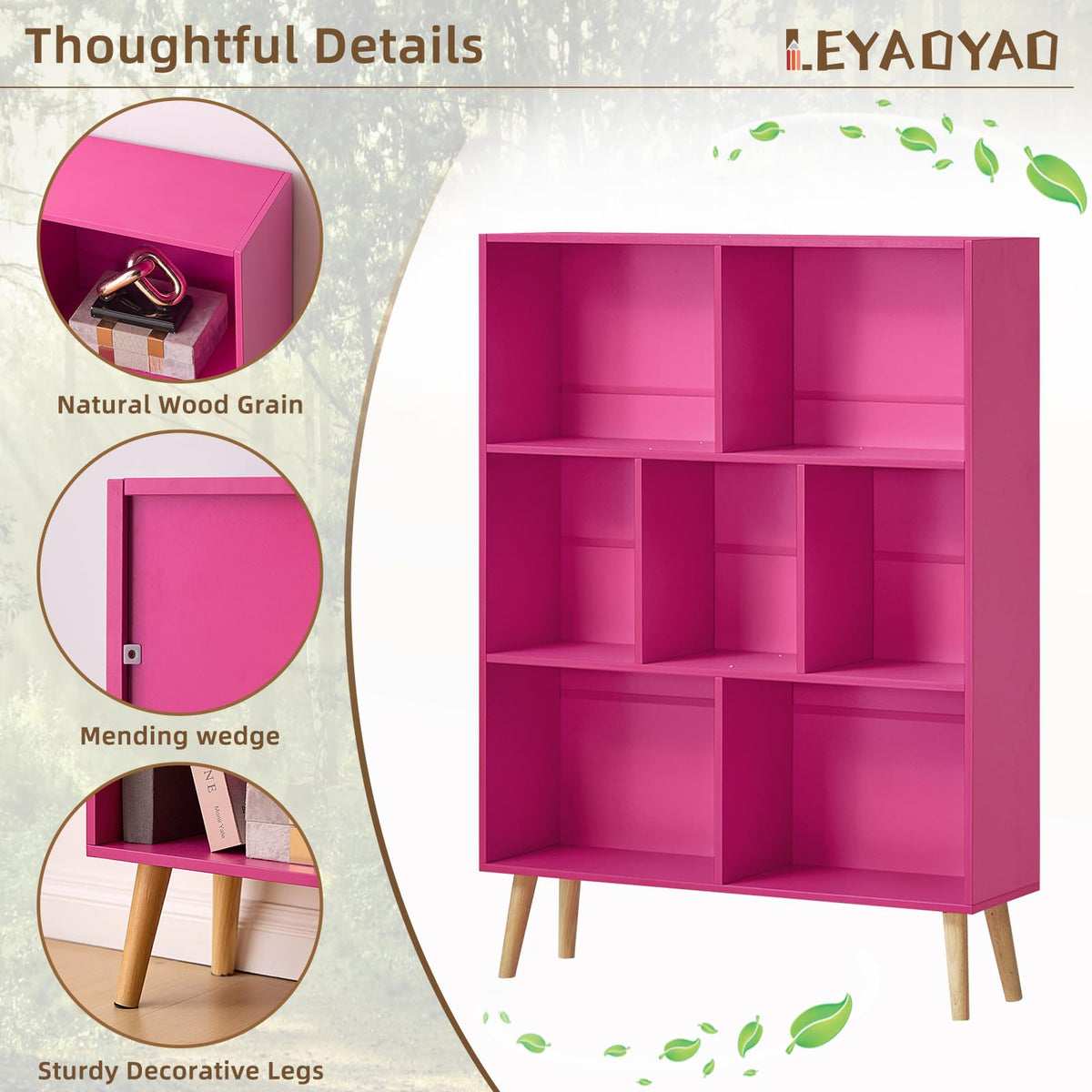 LEYAOYAO Cube Bookshelf, Mid-Century Modern Book Shelf with Legs, Brown