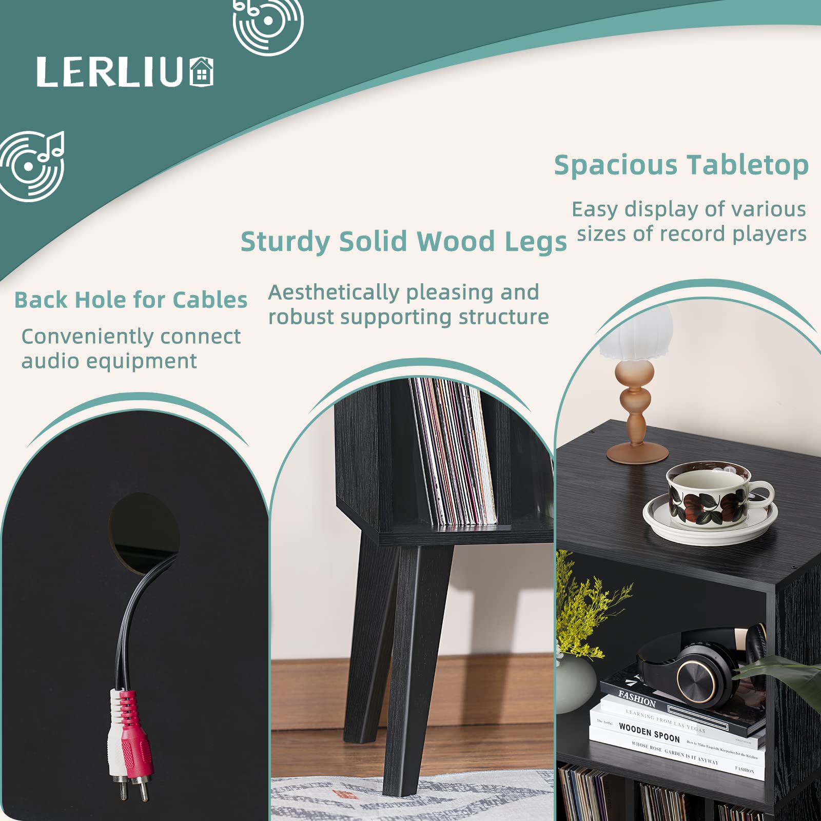 Lerliuo Record Player Stand, Walnut Turntable Stand Holds up to 160 Albums