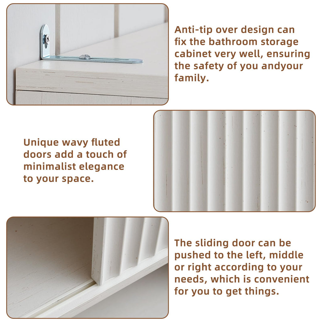 LEYAOYAO 68" Modern Fluted Over The Toilet Storage Cabinet, a Sliding Door