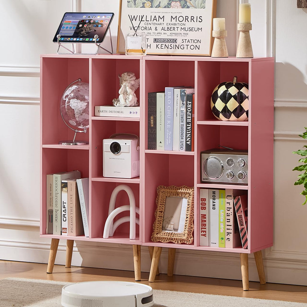 LEYAOYAO Cube Bookshelf, Mid-Century Modern Book Shelf with Legs, Brown