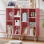 LEYAOYAO Cube Bookshelf, Mid-Century Modern Book Shelf with Legs, Brown