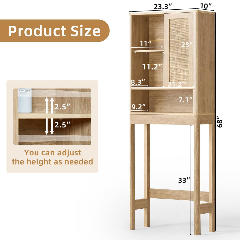 Lerliuo Rattan Bathroom Wall Cabinet, Boho Natural Medicine Cabinet with Adjustable Wood Shelf, 2 Doors Over The Toilet Storage Cabinets for Laundry Room, Kitchen, Living Room