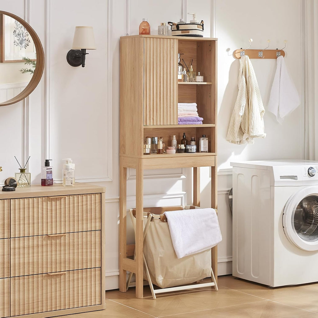 LEYAOYAO 68" Modern Fluted Over The Toilet Storage Cabinet, a Sliding Door