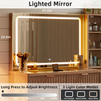 LEYAOYAO Fluted Makeup Vanity Desk with Mirror and Lights, Stool Sets