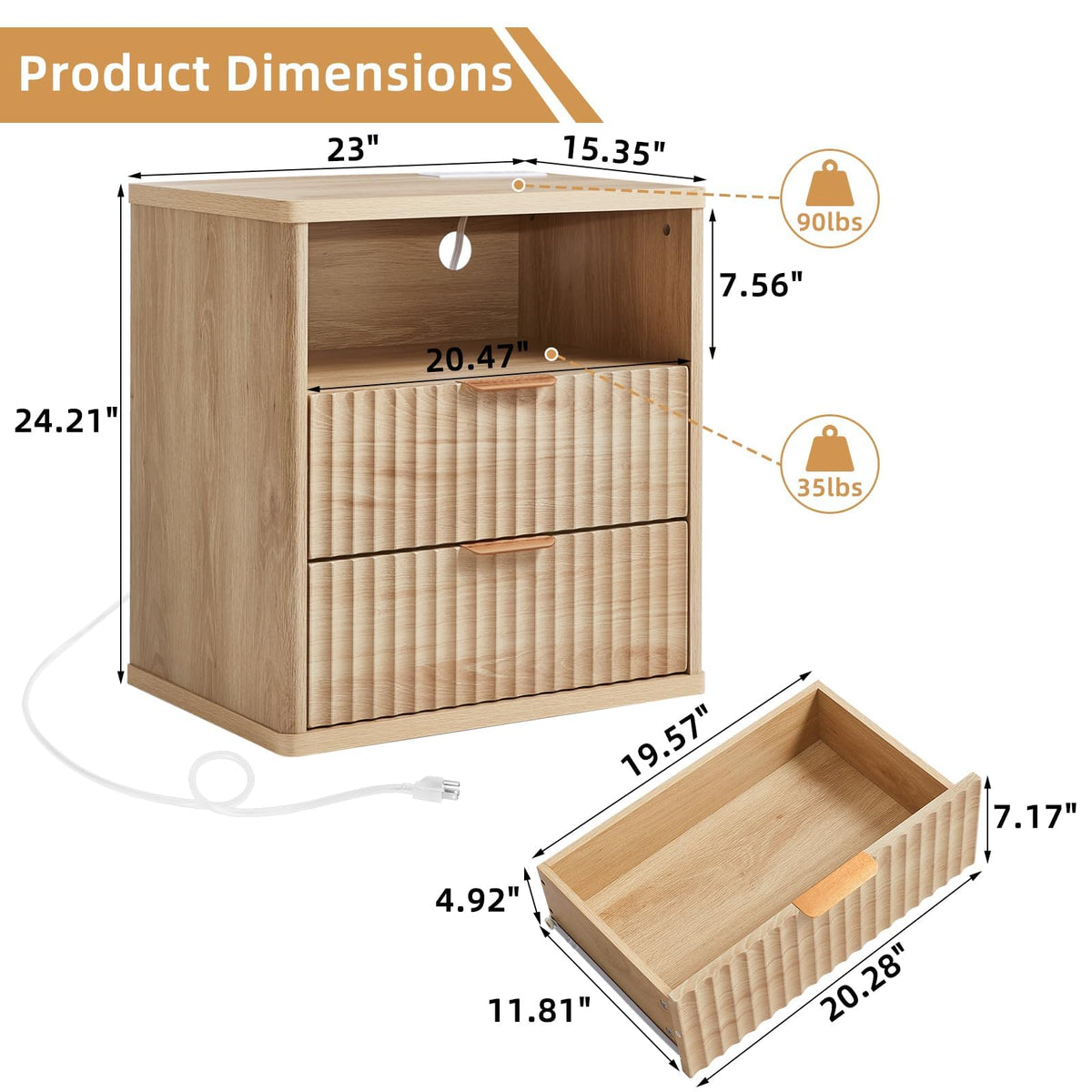 LEYAOYAO Fluted 6 Drawers Dresser for Bedroom Set of 2, 42" Tall Modern Chest of Drawer with Metal Handle, Curved Profile Design,Brown Wood Drawer Organizer for Bedroom, Living Room, Hallway