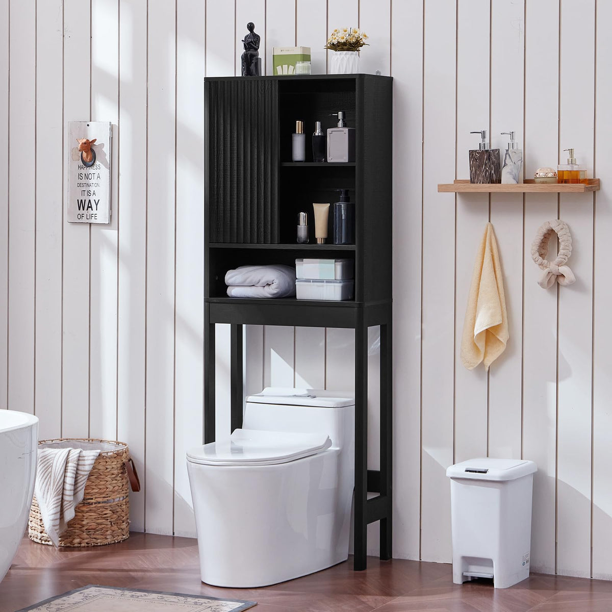 LEYAOYAO 68" Modern Fluted Over The Toilet Storage Cabinet, a Sliding Door