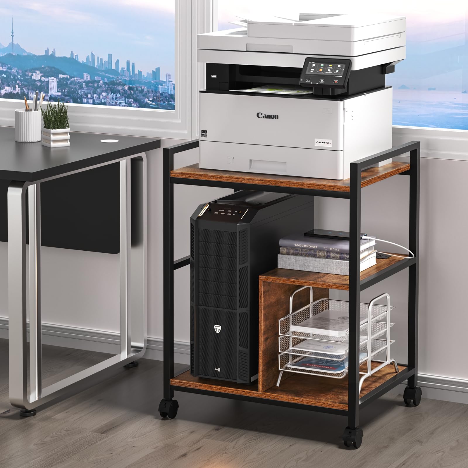 Lerliuo 24" Wide Large Printer Stand with Storage, White