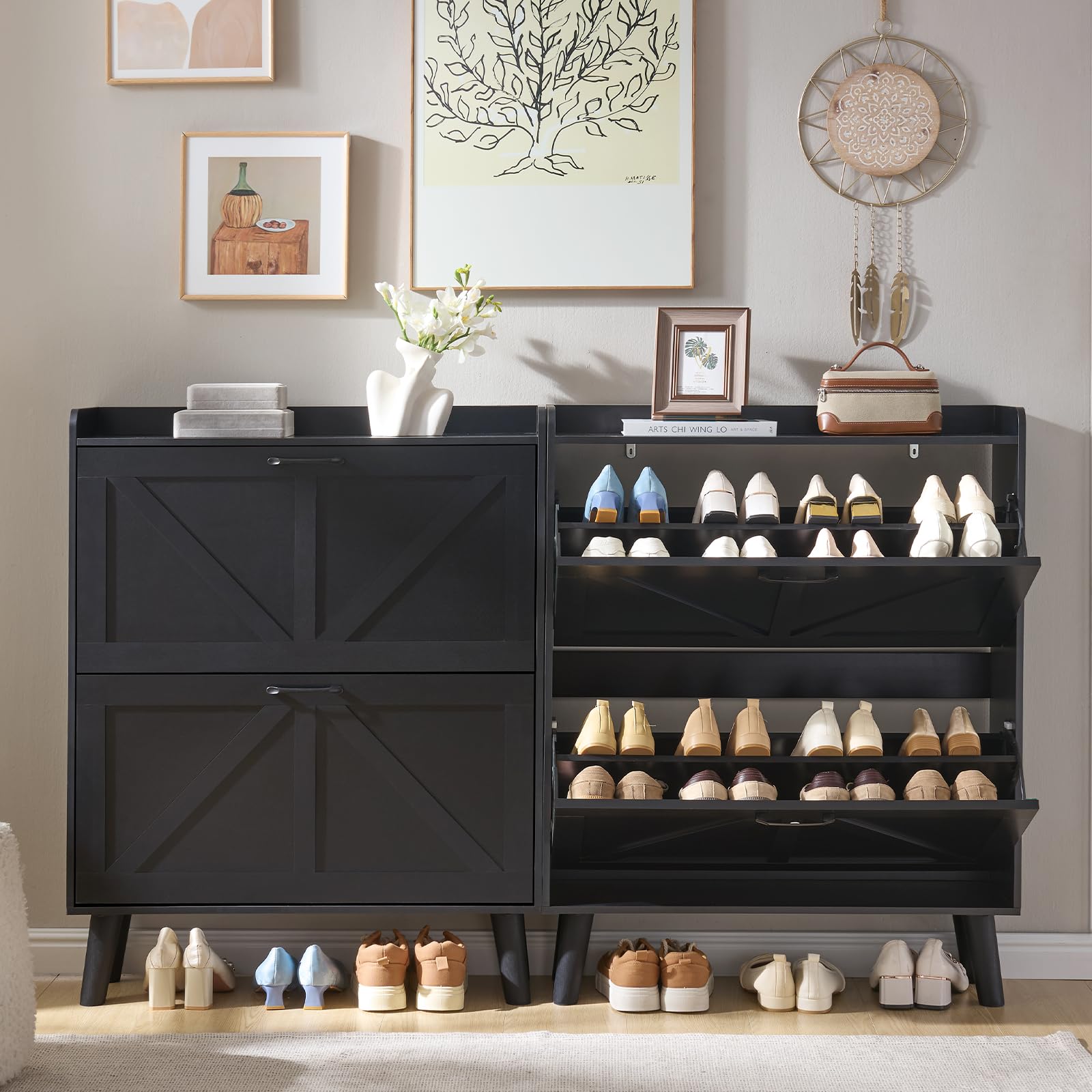 LEYAOYAO Shoe Cabinet Storage for Entryway with 2 Flip Drawers