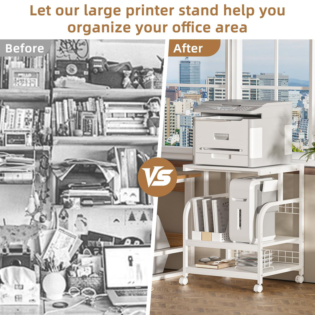 Lerliuo 3 Tier Black Large Printer Stand with Adjustable Storage Shelf