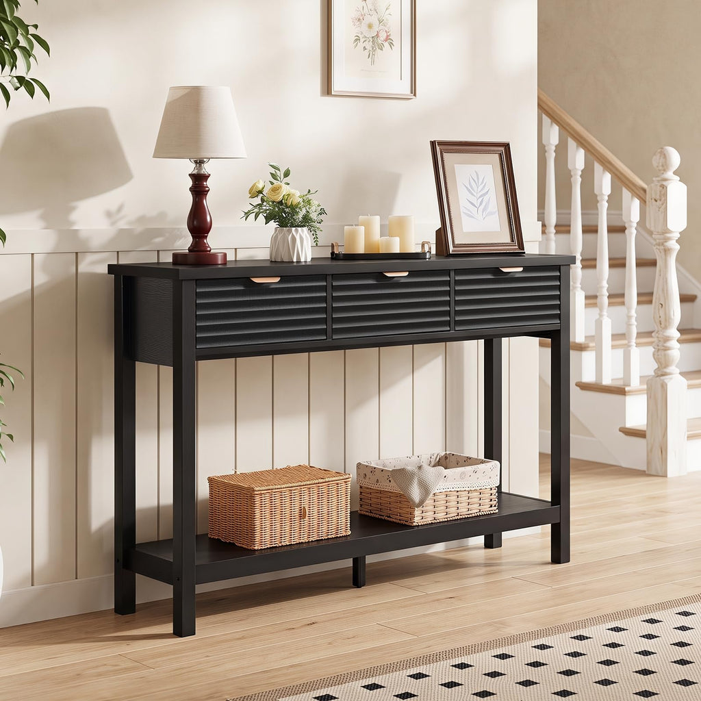 LEYAOYAO 47.2" Fluted Console Table with 3 Drawers, Blue Entryway Table