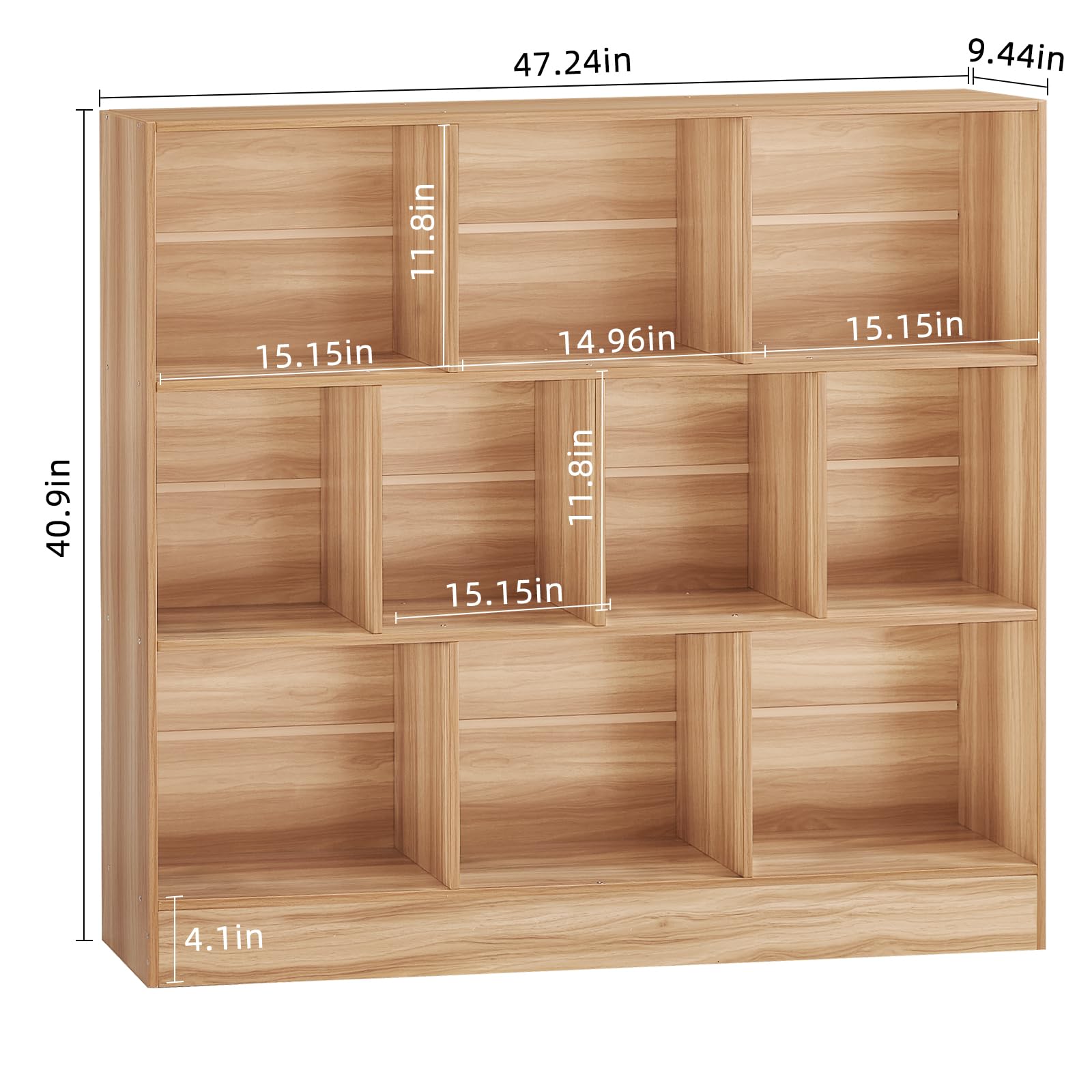 LEYAOYAO 7 Cube Bookshelf with Base,3 Tier Mid-Century Modern Blue Bookcase,Standing Wide Bookshelves Storage Organizer Shelf,Rustic Wood Display Cabinet Book Shelves for Bedroom,Living Room,Office