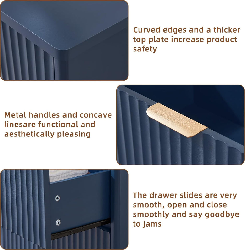 LEYAOYAO Fluted 6 Drawers Dresser for Bedroom Set of 2, 42" Tall Modern Chest of Drawers with Metal Handle, Curved Profile Design,Wood Drawer Organizer for Bedroom, Living Room, Hallway,Blue