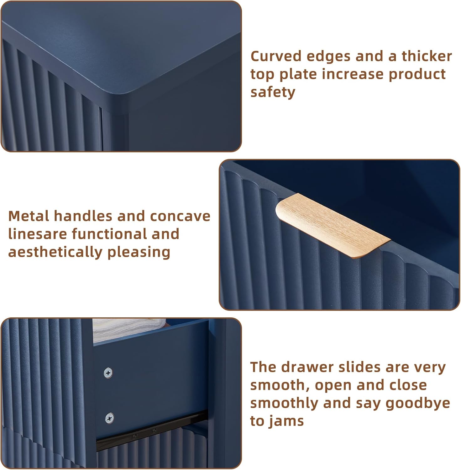 LEYAOYAO Fluted 6 Drawers Dresser for Bedroom Set of 2, 42" Tall Modern Chest of Drawers with Metal Handle, Curved Profile Design,Wood Drawer Organizer for Bedroom, Living Room, Hallway,Blue