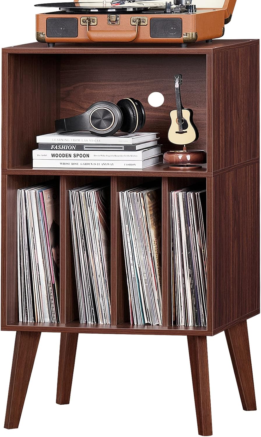 Lerliuo Record Player Stand, Walnut Turntable Stand Holds up to 160 Albums