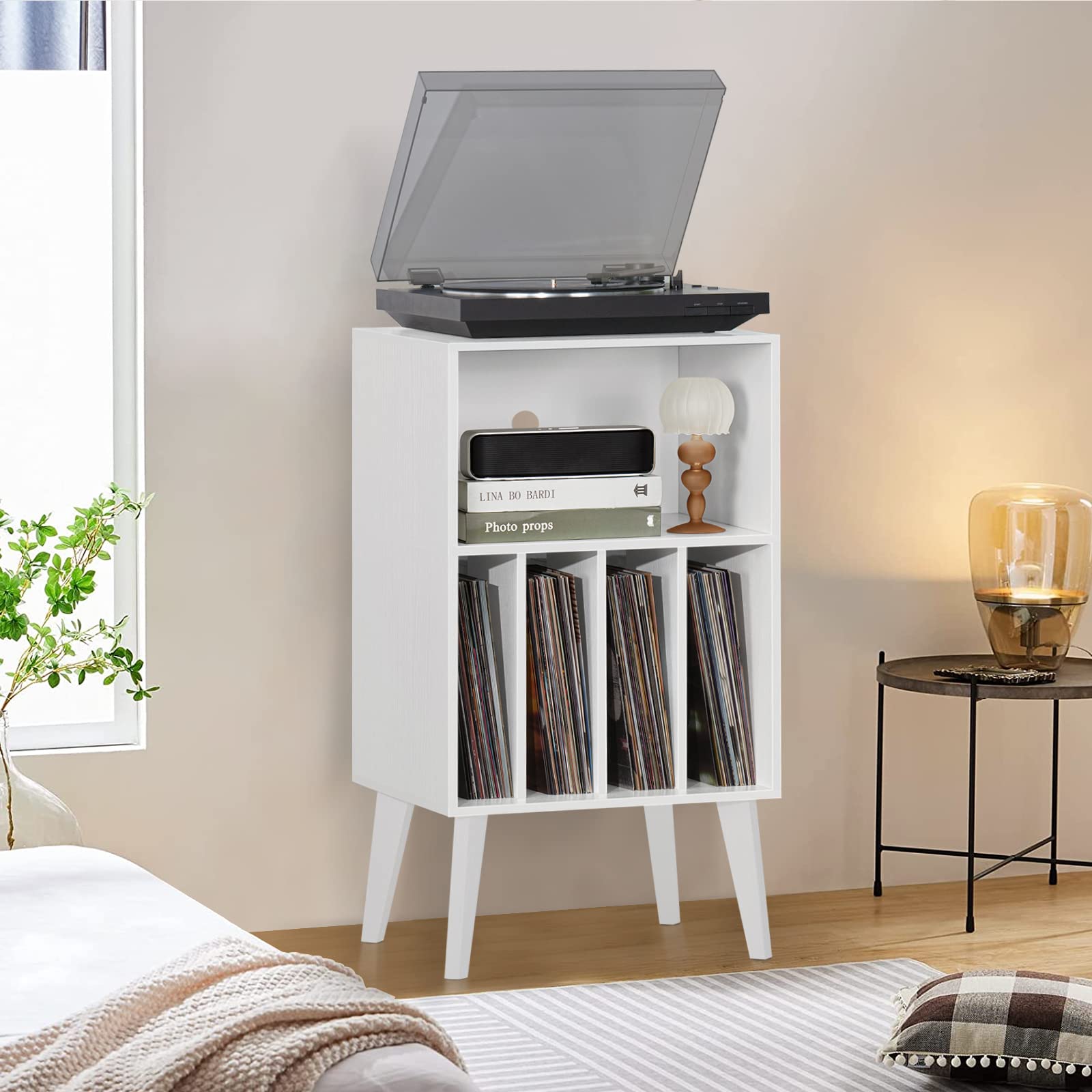 Lerliuo Record Player Stand, Walnut Turntable Stand Holds up to 160 Albums