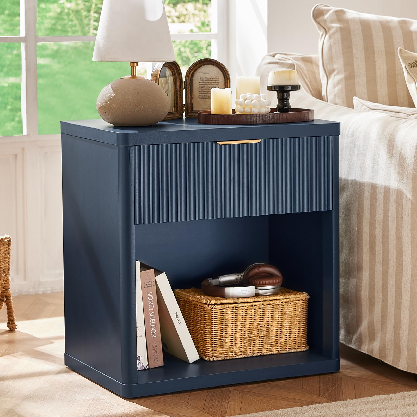 LEYAOYAO Fluted 5 Drawers Dresser for Bedroom, 41" Tall Modern Chest of Drawers with Metal Handle, Curved Profile Design,Natural Wood Drawer Organizer for Bedroom, Living Room, Hallway, Entryway
