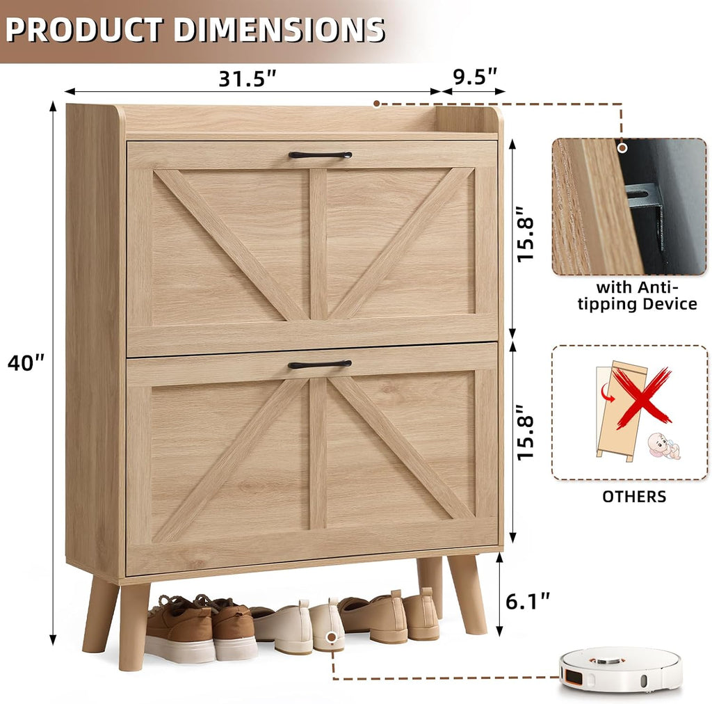 LEYAOYAO Shoe Cabinet Storage for Entryway with 2 Flip Drawers