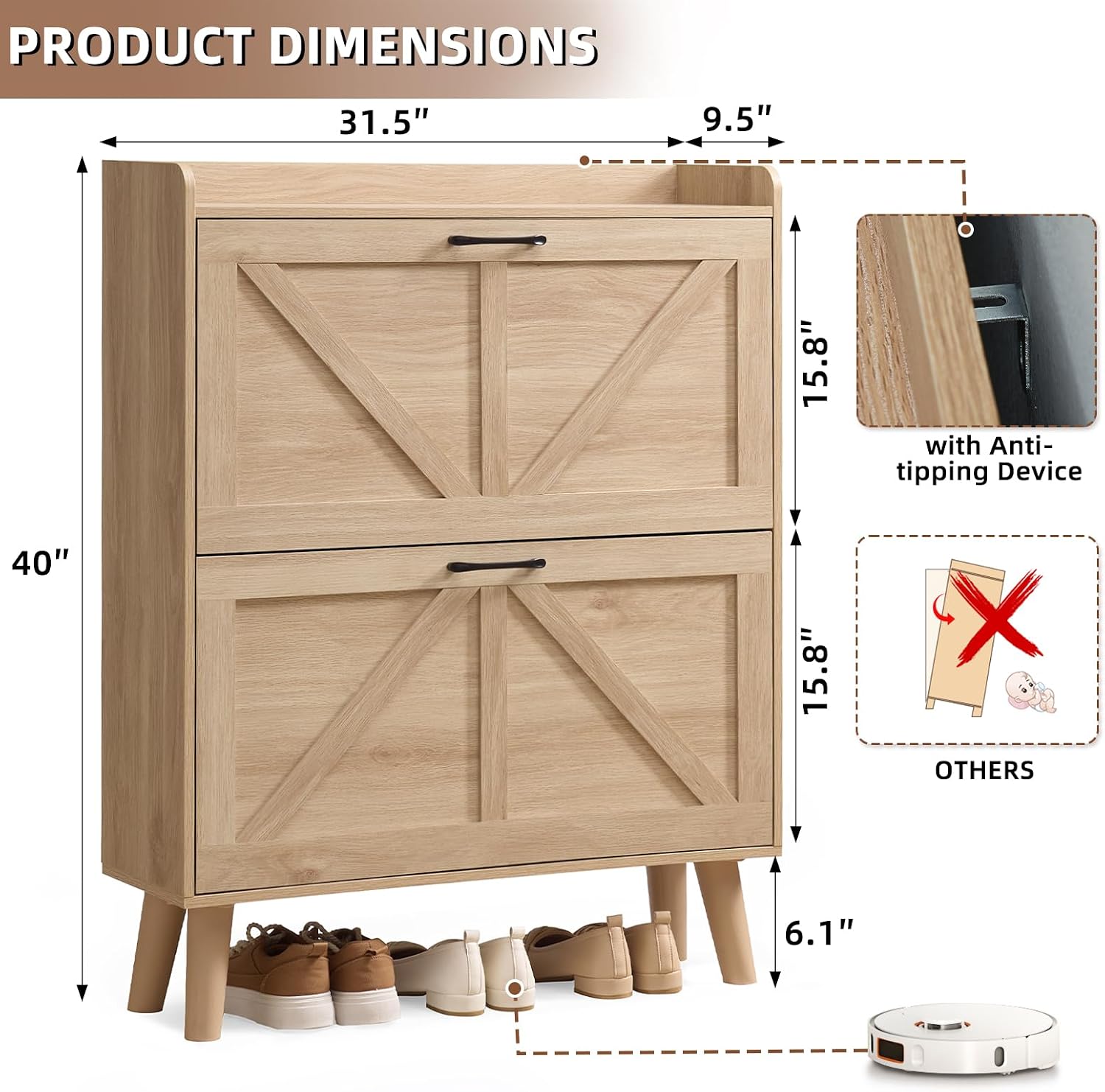 LEYAOYAO Shoe Cabinet Storage for Entryway with 2 Flip Drawers