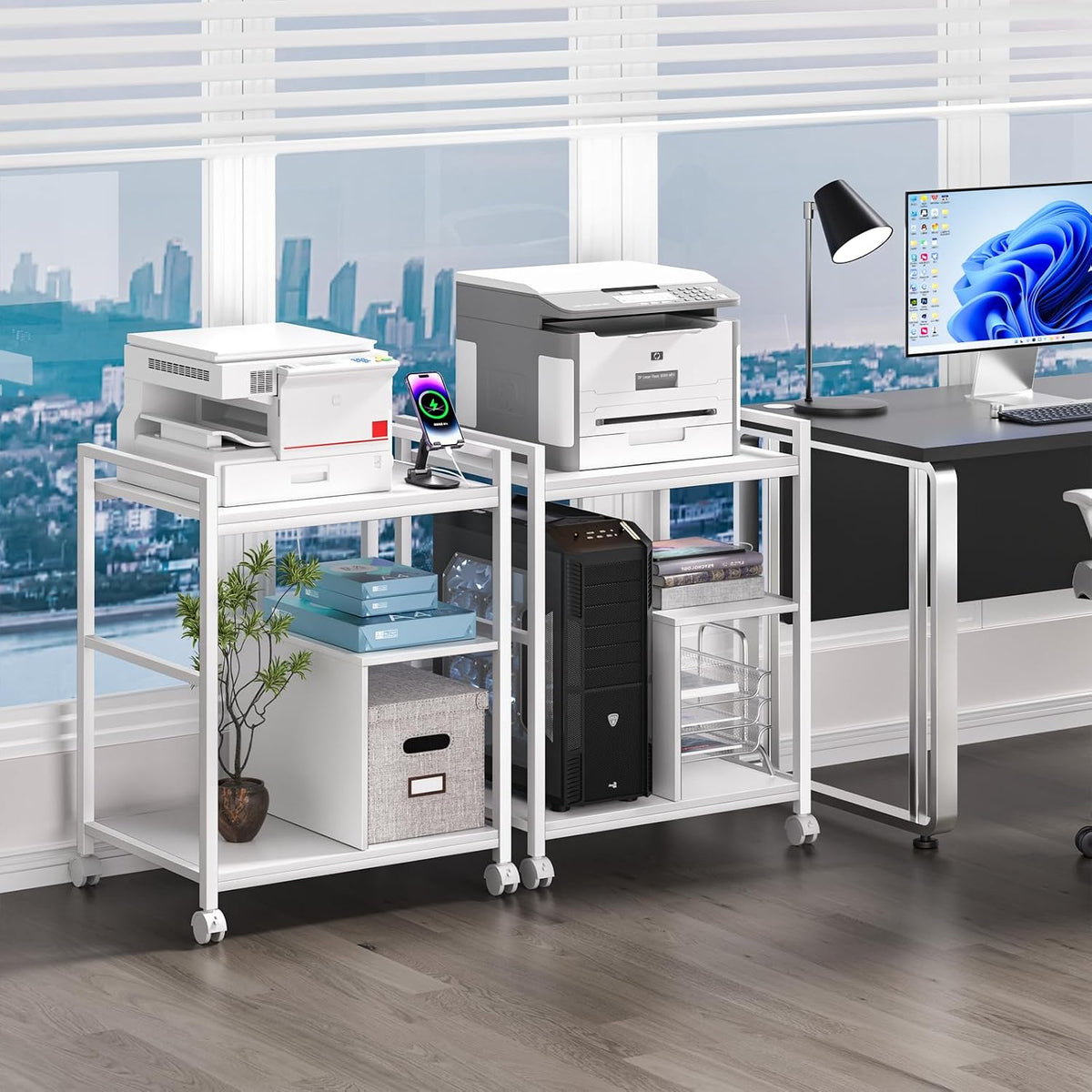 Lerliuo 24" Wide Large Printer Stand with Storage, White