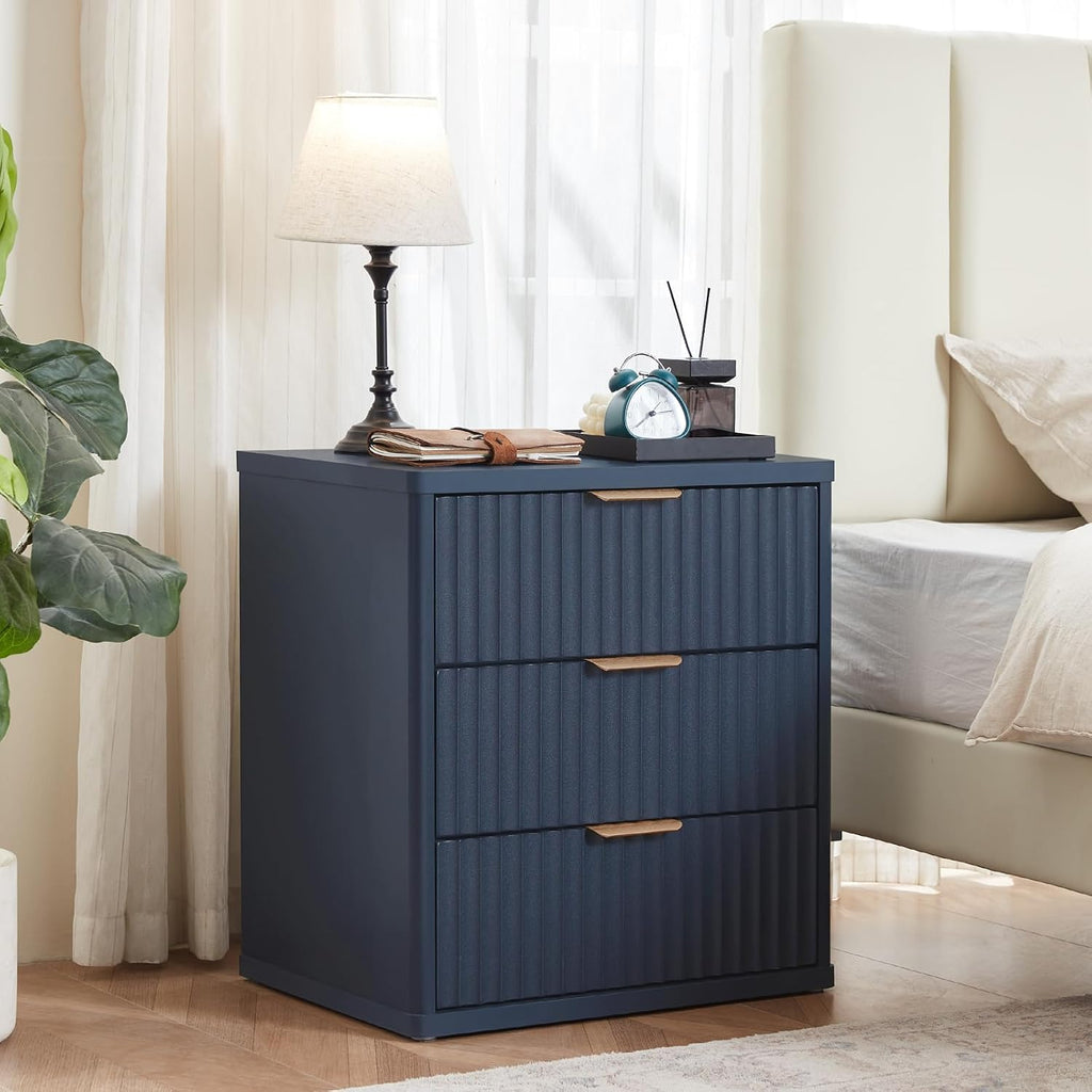 LEYAOYAO Fluted Lift Top Coffee Table and Nightstand Set,Wood 48" Wide Center Tables & 23" Night Stand with 3 Drawers,Farmhouse Living Room Suites for Bedroom Home Living Room Hallway,Blue