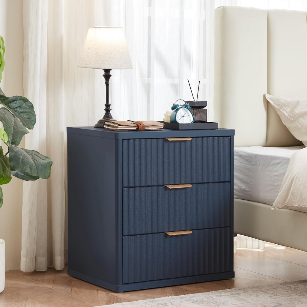 LEYAOYAO Fluted Lift Top Coffee Table and Nightstand Set,Wood 48" Wide Center Tables & 23" Night Stand with 3 Drawers,Farmhouse Living Room Suites for Bedroom Home Living Room Hallway,Blue