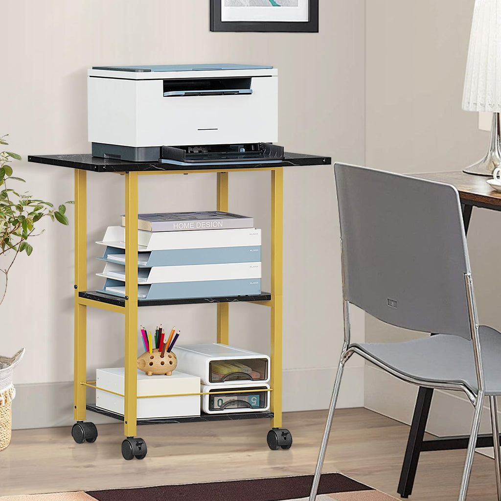 Lerliuo 3-Tier Printer Stand, Industrial Mobile Printer Table with Storage Shelf and Steel Frame, Rolling Printer Cart Holder with Lockable Wheels for Home, Office (White)