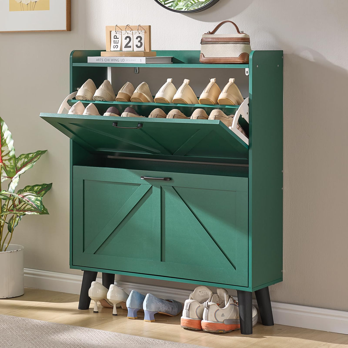 LEYAOYAO Shoe Cabinet Storage for Entryway with 2 Flip Drawers