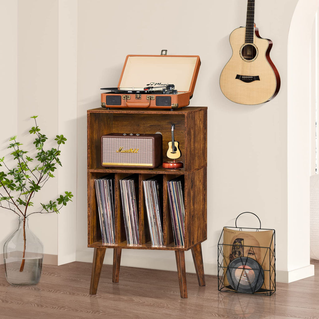 Lerliuo Record Player Stand, Walnut Turntable Stand Holds up to 160 Albums