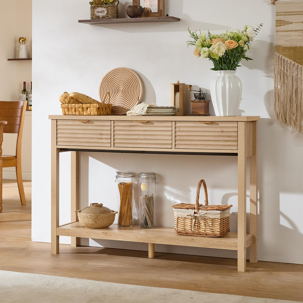LEYAOYAO 47.2" Fluted Console Table with 3 Drawers, Blue Entryway Table
