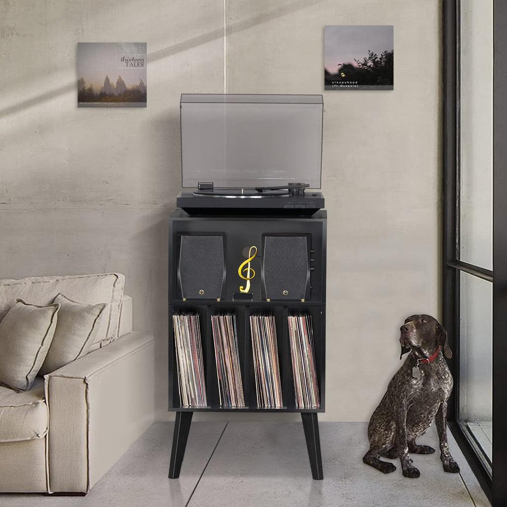 Lerliuo Record Player Stand, Walnut Turntable Stand Holds up to 160 Albums