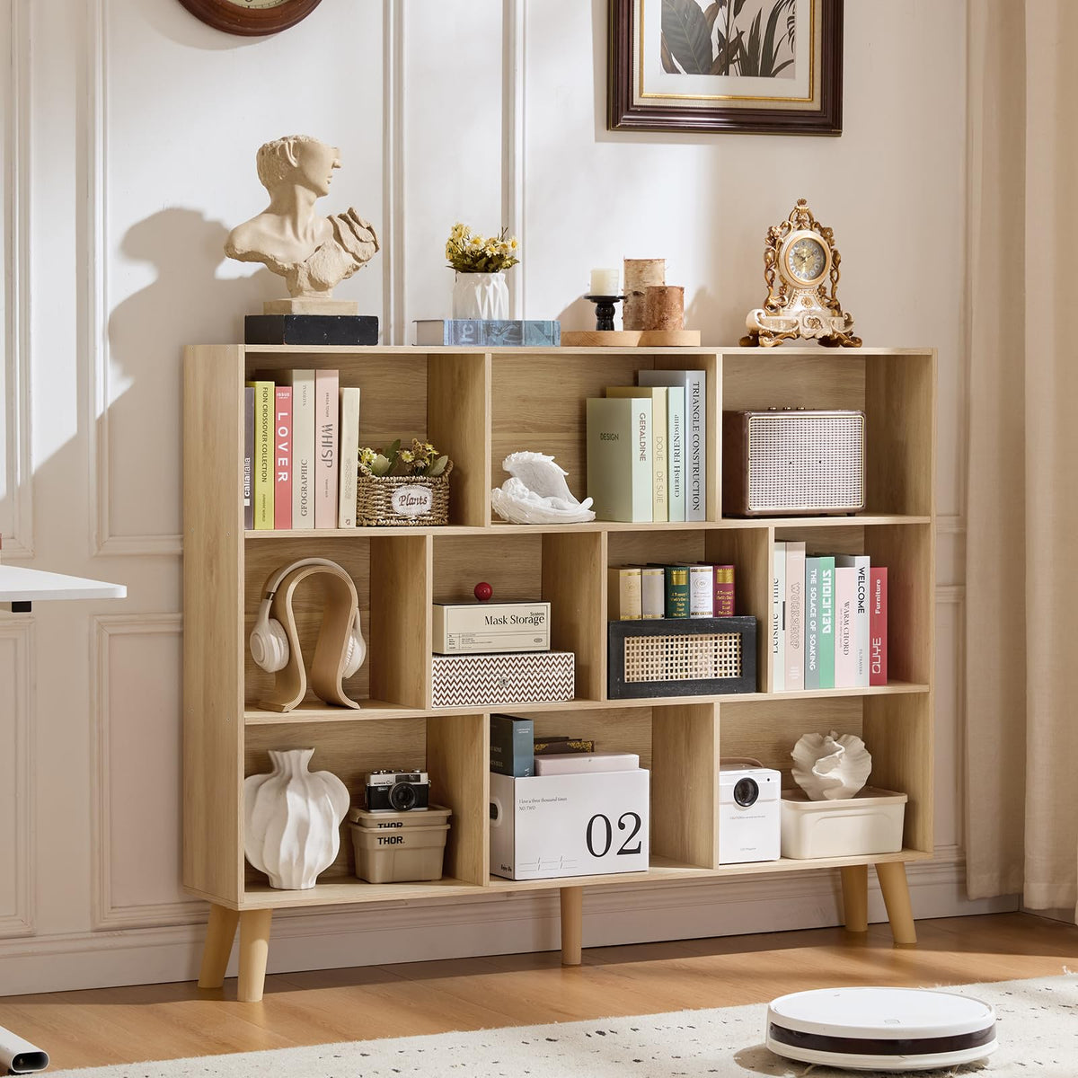 LEYAOYAO Cube Bookshelf, Mid-Century Modern Book Shelf with Legs, Brown