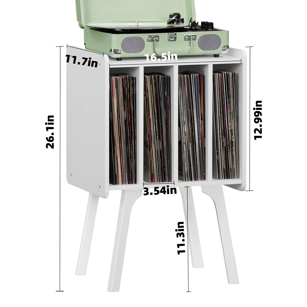 Lerliuo Record Player Stand with Storage Holds Up to 80 Albums, Turntable Stand with Beech Wood Legs, Mid-Century Record Player Table,Black Vinyl Holder Display Shelf for Bedroom Living Room