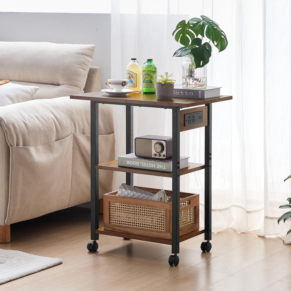 Lerliuo 3-Tier Printer Stand, Industrial Mobile Printer Table with Storage Shelf and Steel Frame, Rolling Printer Cart Holder with Lockable Wheels for Home, Office (White)
