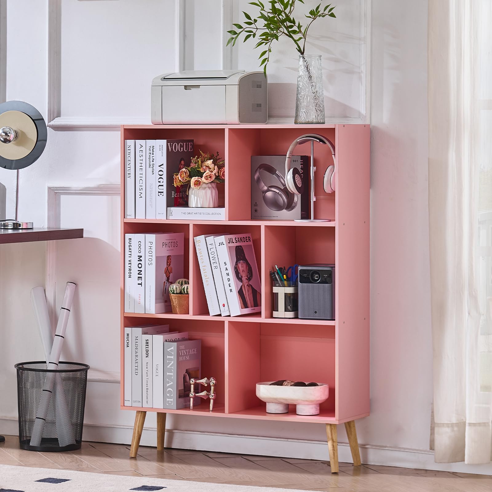 LEYAOYAO Cube Bookshelf, Mid-Century Modern Book Shelf with Legs, Brown
