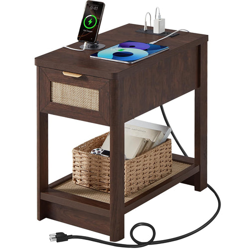 Lerliuo 24 x 14'' Narrow Night Stand Set 2 with Charger USB Ports