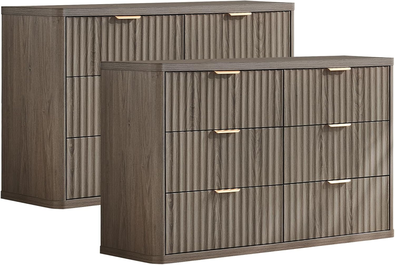 LEYAOYAO 23" Wide Fluted Night Stand with Charging Station, 2 Drawers Large End Table with Storage, LightGrey Nightstand Wood Bedside Tables, Farmhouse Cabinet Dresser for Bedroom, Closet