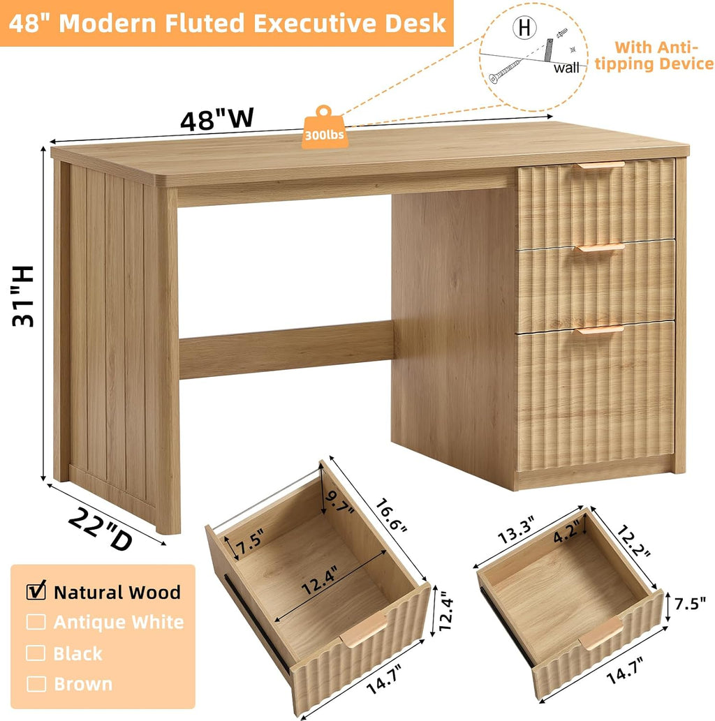 LEYAOYAO Office Desk 48" with 3 Drawers Storage File Cabinet