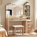 LEYAOYAO Fluted Makeup Vanity Desk with Mirror and Lights, Stool Sets